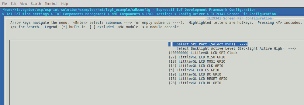 Configuration of ESP to run a LittlevGL example